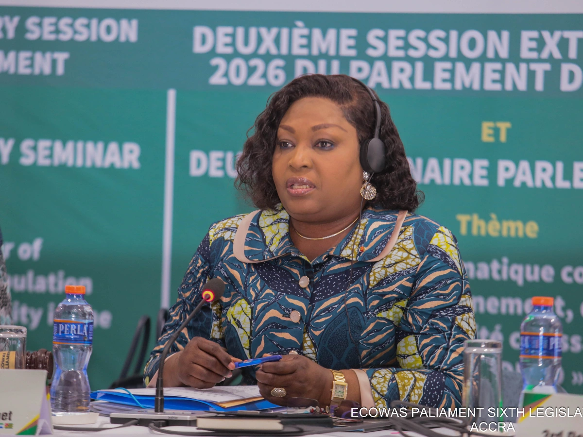 Hadja Mémounatou Ibrahima, présidente du parlement de la CEDEAO à l'ouverture de la la deuxième session extraordinaire de l’année 2026.